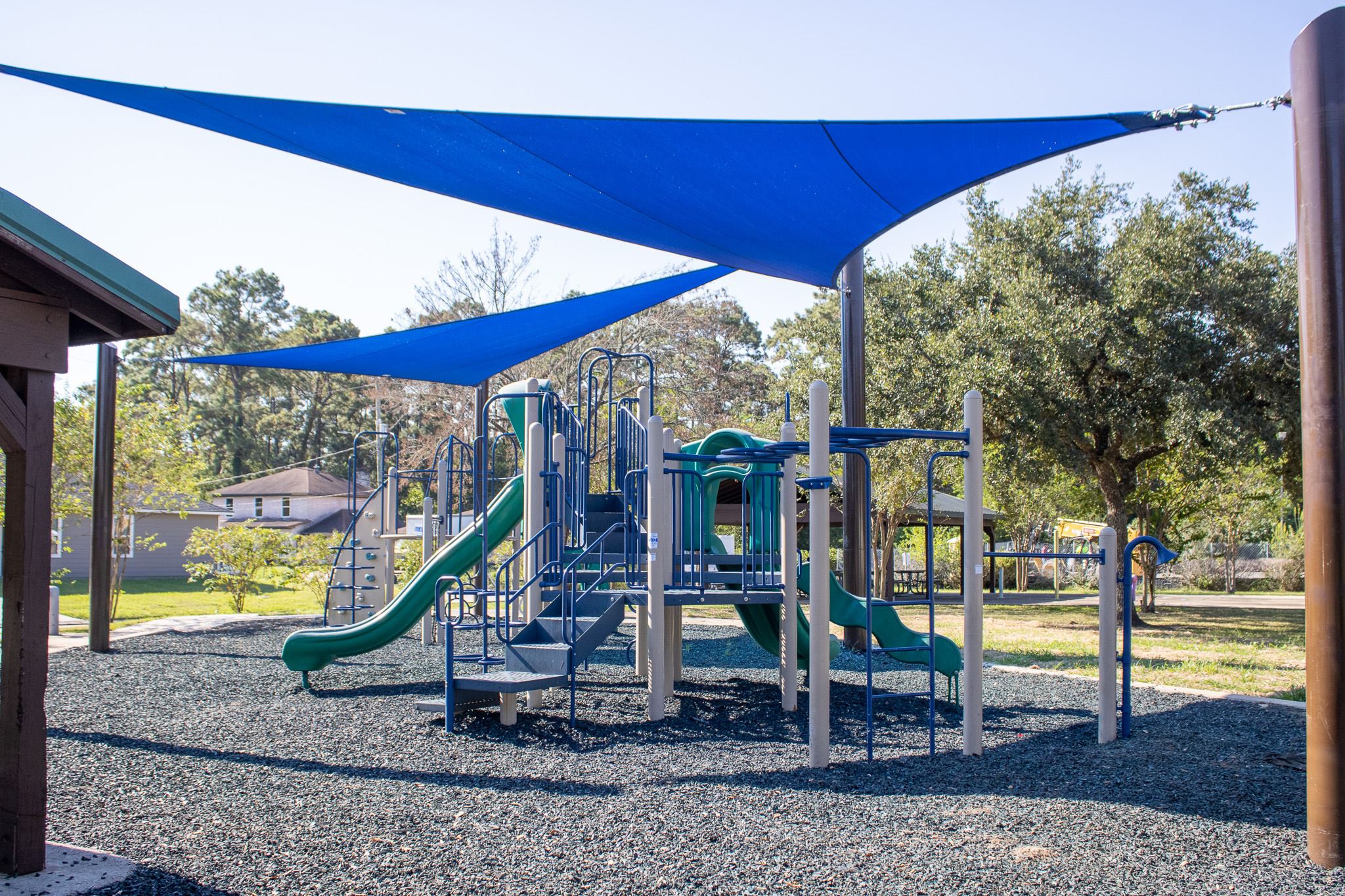 Central Heights Park shade structure over playground Complete