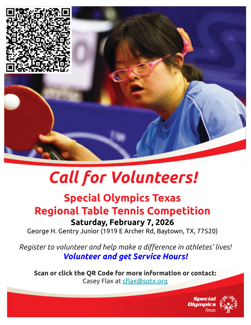 2026 Regional Table Tennis Volunteer Flyer 