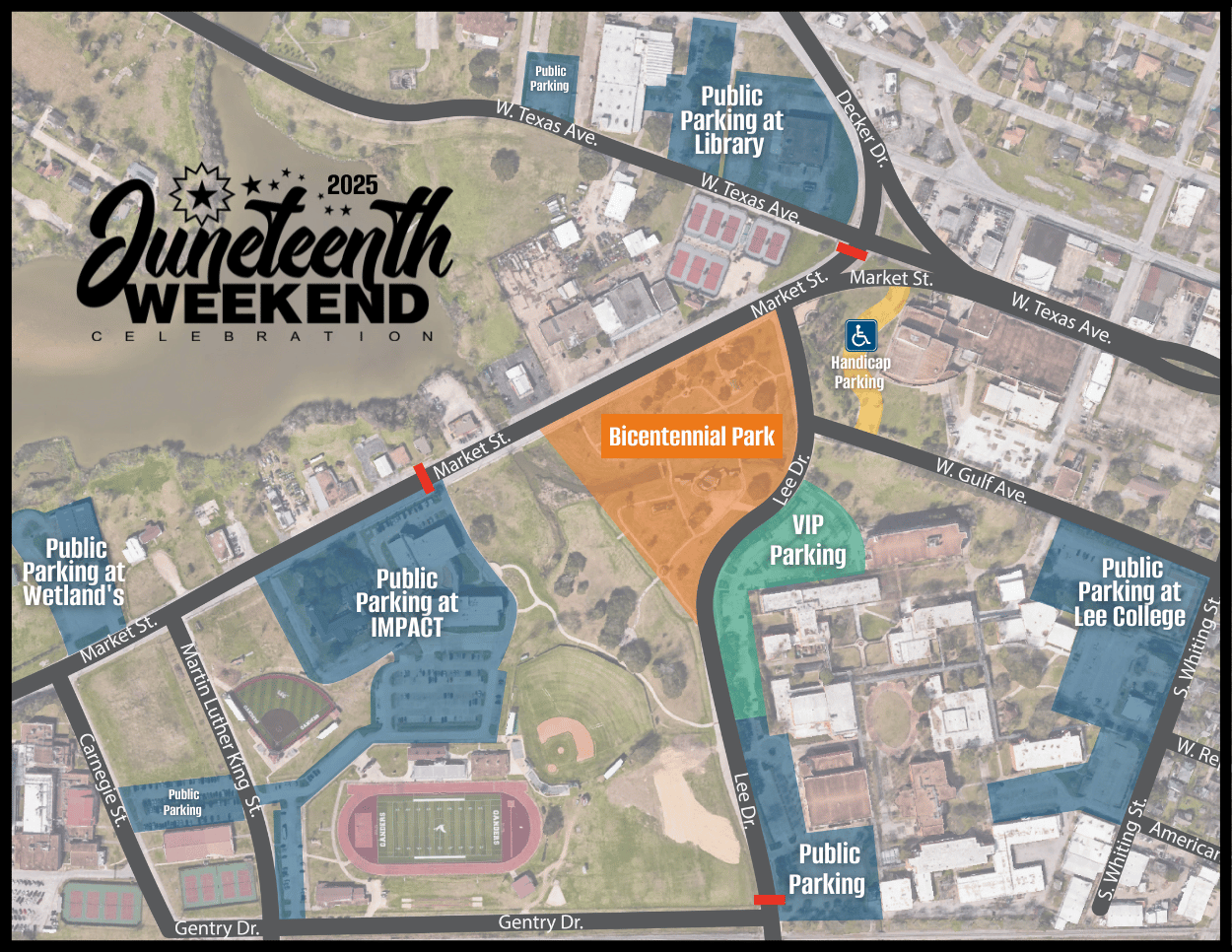 Juneteenth Parking and Road Closure Map