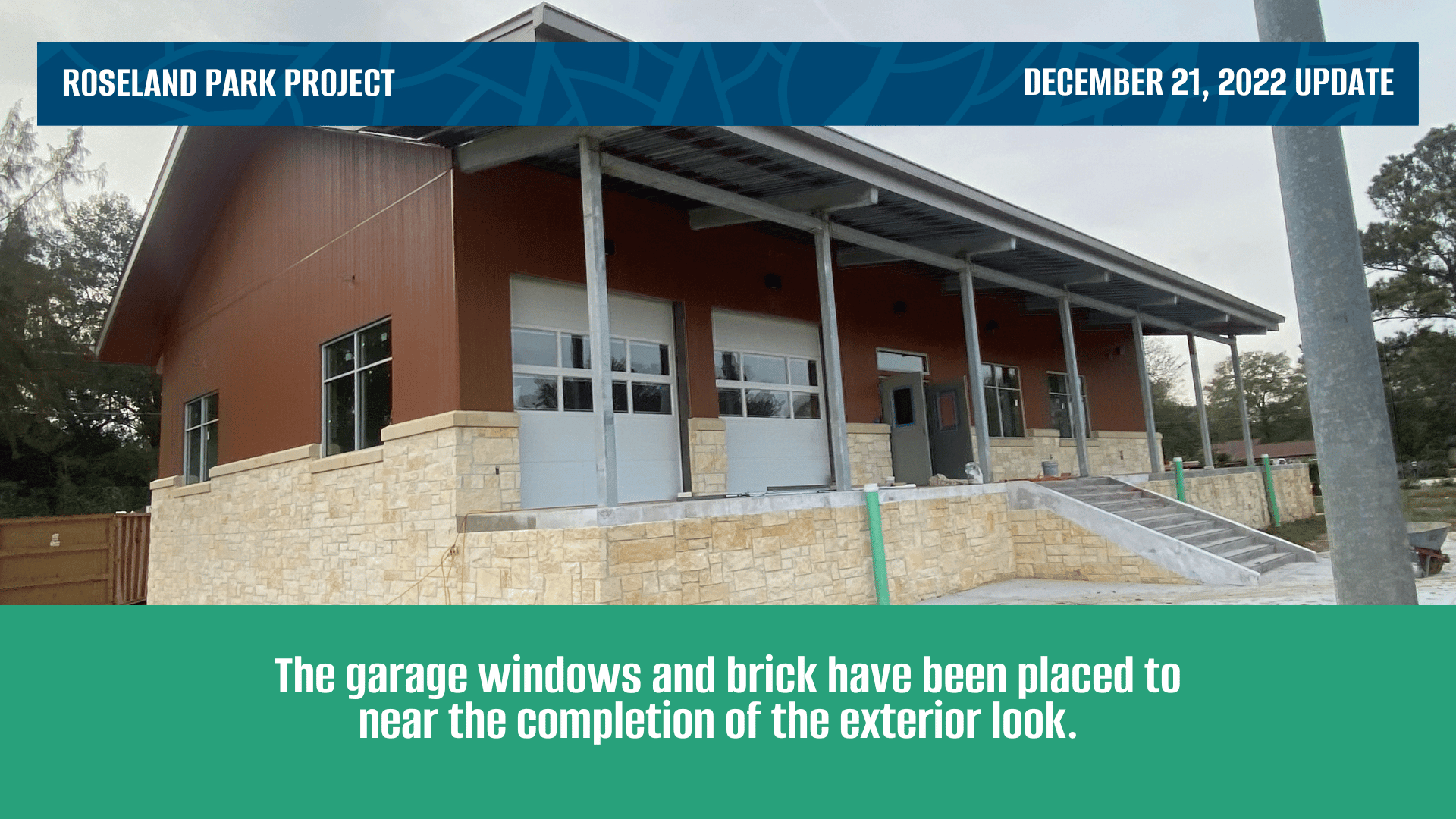 Roseland Park Project: The garage windows and brick have been placed