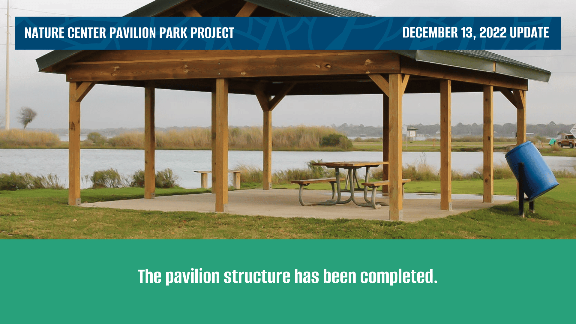NC Pavilion: The pavilion structure has been completed.