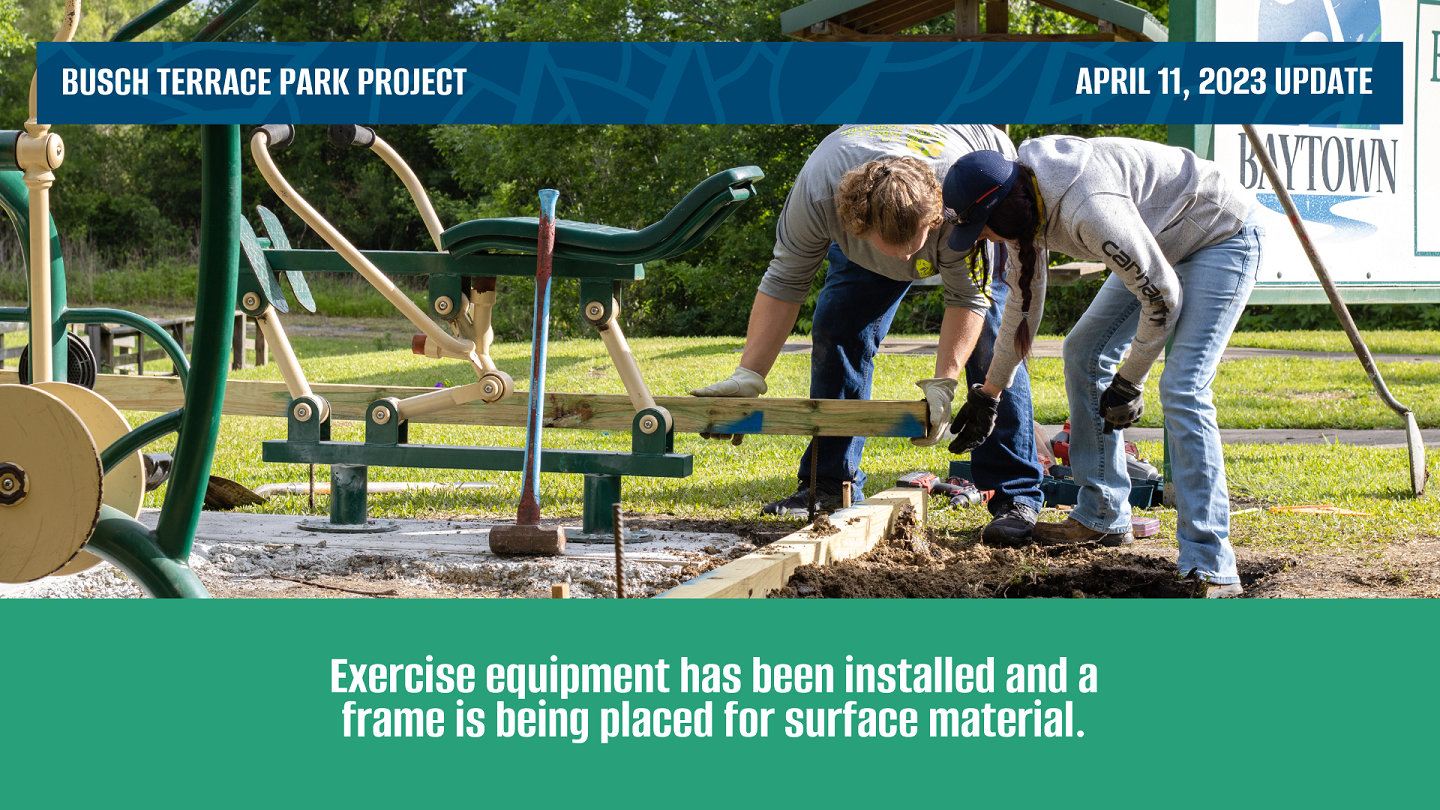 Busch Terrace Park installation of exercise equipment.